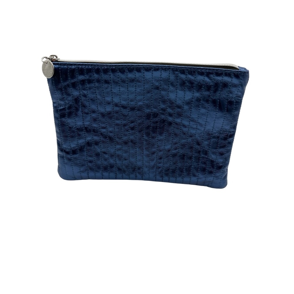 Nordstrom Metallic Blue Textured Cosmetic Zip Pouch